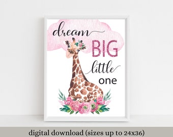 Wall Art, Dream Big Little One, Printable Wall Art, Digital Download, Baby Girl, Nursery Art