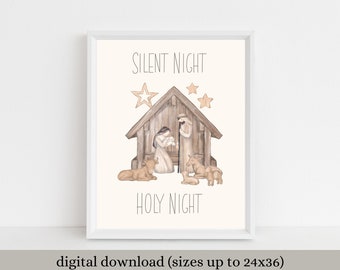 Silent Night Holy Night, Christmas Nativity, Digital Download, Printable Wall Art