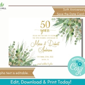 Editable 50th Wedding Anniversary Save the Date Card, Descarga digital, Editable en Corjl