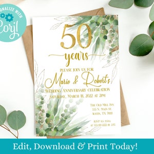50th Wedding Anniversary Invitation, Digital Download, Editable, Printable