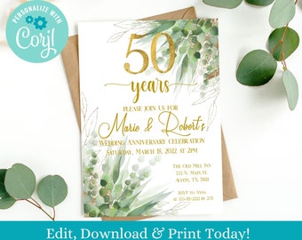 50th Wedding Anniversary Invitation, Digital Download, Editable, Printable