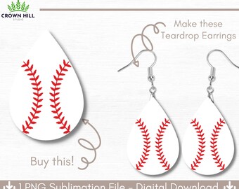 PNG Baseball Teardrop Earring Design, Sublimation Earring Design, Digital Download, Printable, Teardrop, Earring