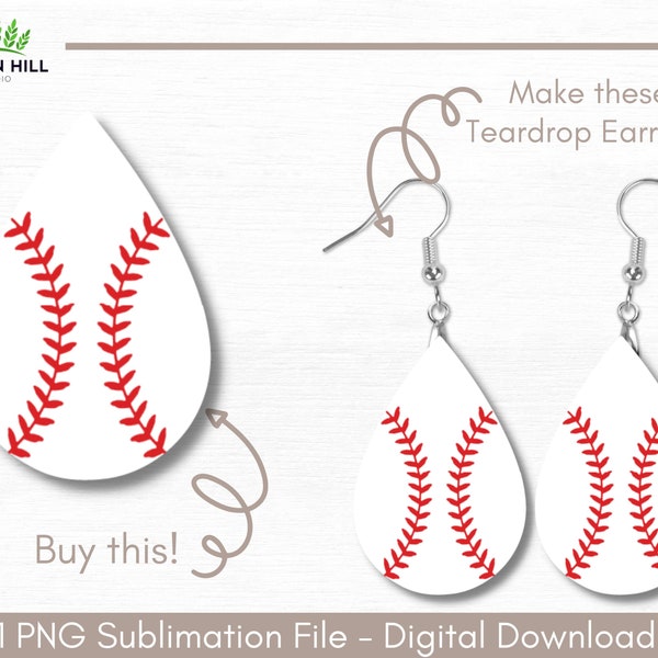 PNG Baseball Teardrop Earring Design, Sublimation Earring Design, Digital Download, Printable, Teardrop, Earring