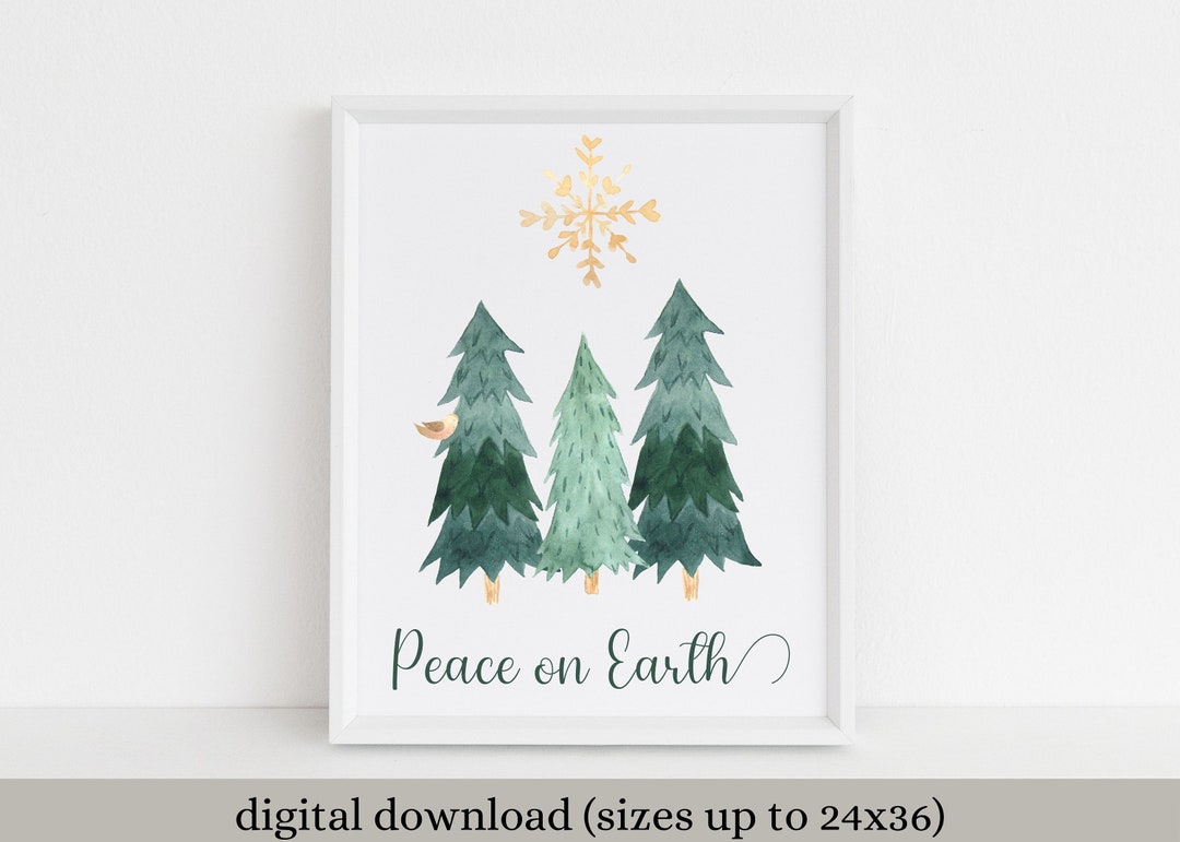Peace on Earth Christmas Trees Printable Wall Art Digital Etsy