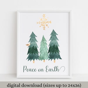 Paz en la Tierra, Árboles de Navidad, Arte de pared imprimible, Descarga digital, Navidad/Vacaciones
