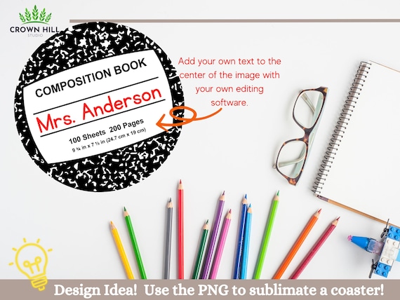 Teacher Composition Notebook Car Coaster Sublimation PNG File