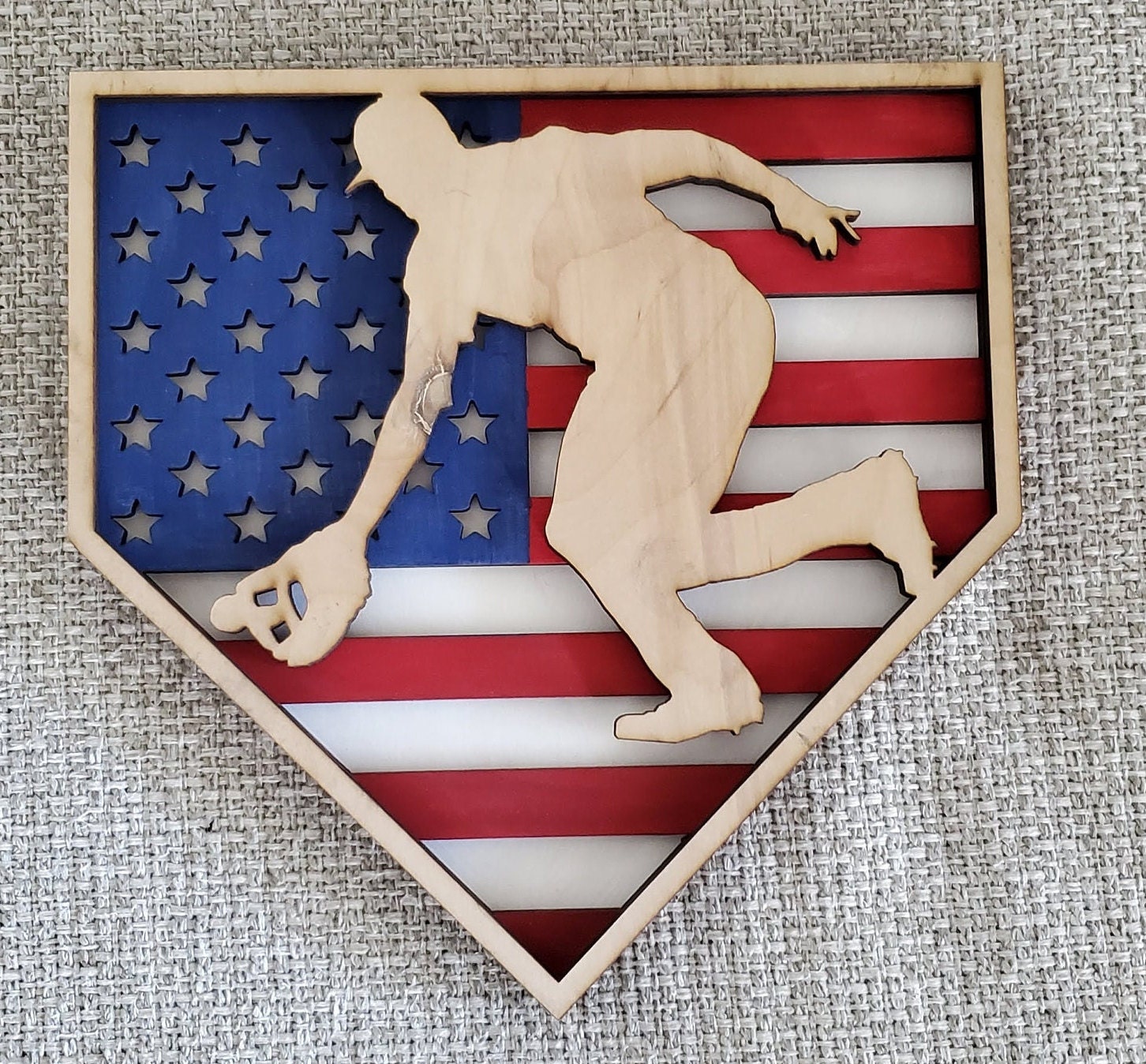Layered American Flag Baseball Shortstop shaped like home plate ---Digital File Only--- DXF, PNG, SVG, Pdf