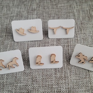 Rodeo wooden earrings - Boot, Hat, Horse, Bucking Bronco, Long horn