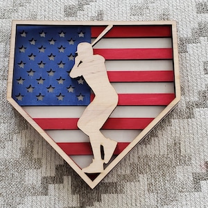 Layered American Flag Baseball Hitter2 shaped like home plate ---Digital File Only--- DXF, PNG, SVG, Pdf