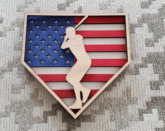 Layered American Flag Baseball Hitter2 shaped like home plate ---Digital File Only--- DXF, PNG, SVG, Pdf