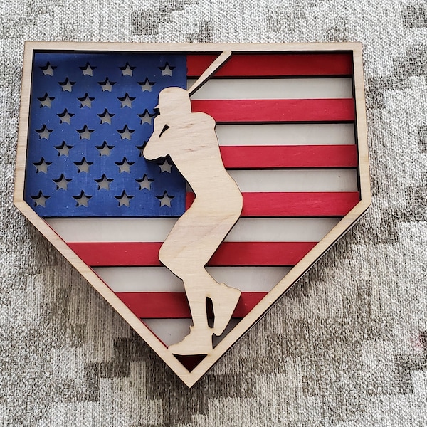 Layered American Flag Baseball Hitter2 shaped like home plate ---Digital File Only--- DXF, PNG, SVG, Pdf