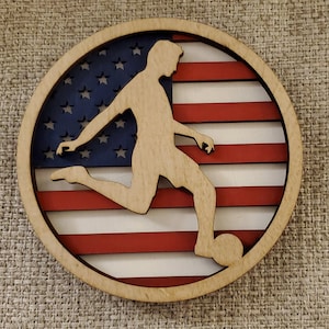 Layered American Flag Boy Soccer Player Kicking ---Digital File Only--- DXF, SVG, PDF