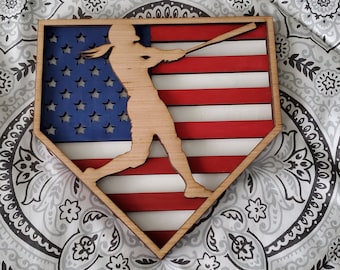 Layered American Flag Softball Hitter shaped like home plate ---Digital File Only--- DXF, SVG, PDF