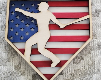 Layered American Flag Baseball Hitter shaped like home plate ---Digital File Only--- DXF, PNG, SVG, Pdf