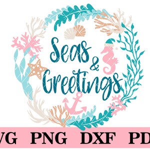 Seas & Greetings, Tropical, Beach Christmas and Holiday Wreath Design.