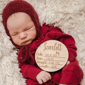 Baby Name Announcement Wood Engraved Round Set Fast Shipping