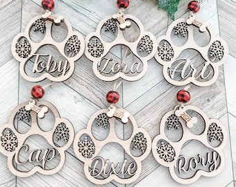 Personalized Paw Print Dog or Cat Ornament Laser Cut and Engraved