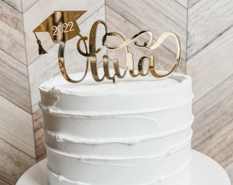 Personalized Acrylic Graduation Cake Topper: Gold, Silver, Rose Gold