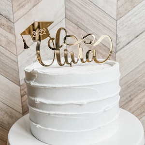 Custom Personalized Gold Acrylic 2024 Graduation Cake Topper Silver or Rose Gold Mirrored Acrylic