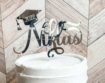 Custom Personalized Gold or Silver Acrylic 2024 Graduation Cake Topper Cake Charm High School College