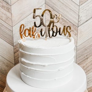 50 & Fabulous Birthday Cake topper Mirrored Gold Acrylic Custom Laser Engraved Fast Shipping