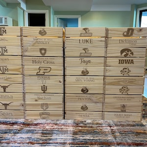 Custom Logo High School or College Graduation Crate Personalized Engraved Wood Crate