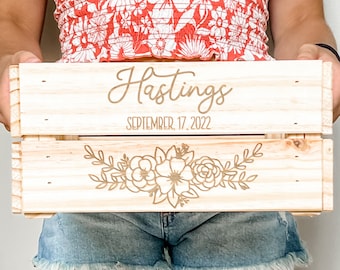 Personalized Engraved Wood Card Box: Rustic Wedding Crate