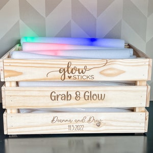 Grab & Glow Glowsticks Wedding Couples Personalized Engraved Wood Gift Card Box Crate