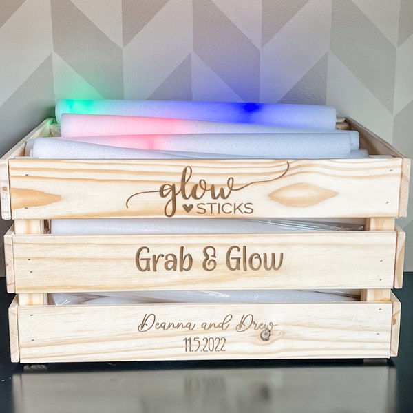 Grab & Glow Glowsticks Wedding Couples Personalized Engraved Wood Gift Card Box Crate