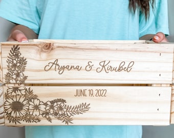 Monogram Initial Couples Personalized Engraved Wood Gift Card Box Crate New Home Wedding Flip Flop Basket