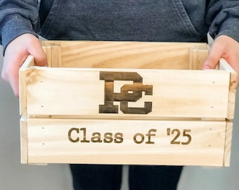 Custom Logo High School or College Graduation Crate Personalized Engraved Wood Crate