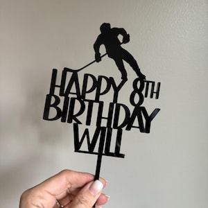 Happy Birthday Custom Personalized Hockey Cake Topper Acrylic