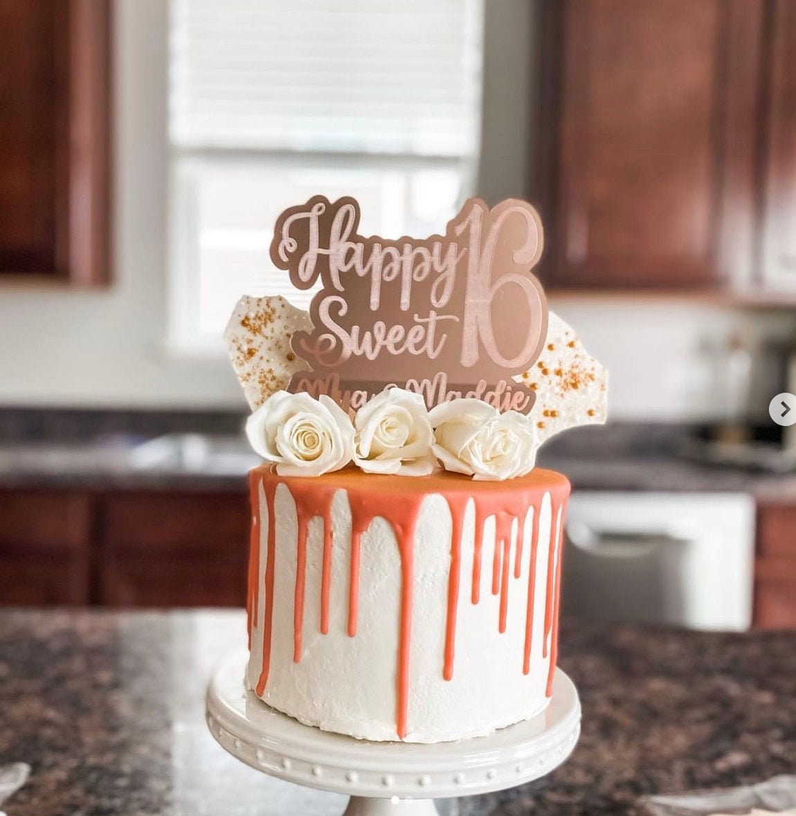Sweet 16 Birthday Cake Topper Rose Gold Acrylic Custom