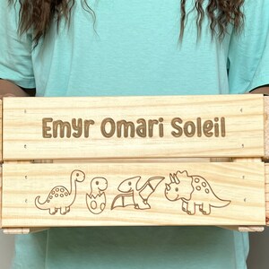 Baby Shower Baby&#39;s first birthday Personalized Engraved Dinosaur Wood Gift Card Box Crate