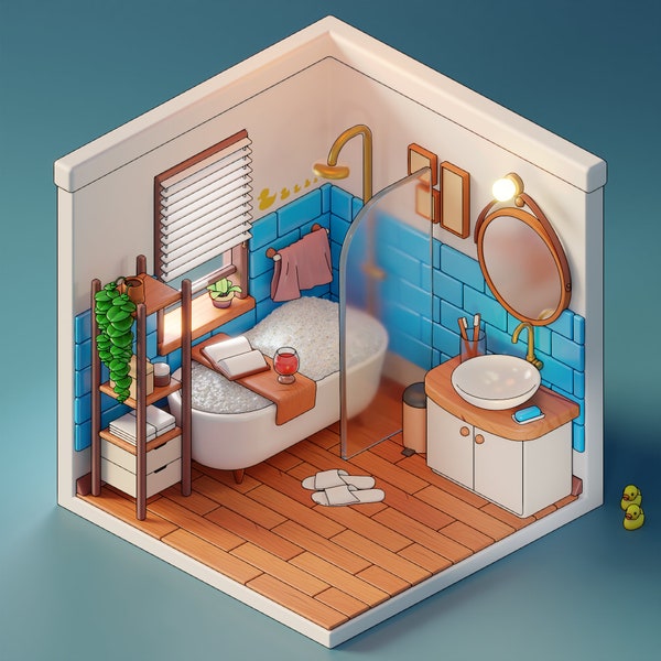 Archivo blender Isométrico 3D - Cuarto de Baño/Bathroom