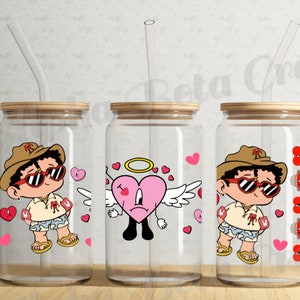 Bad Bunny Baby Benito | UV DTF Libby Glass Cup Wrap Transfer png digital | Cup Wrap for 16oz Glass Can | Glass Wrap | Valentine bebesito