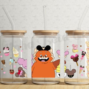 Red Panda Food Mouse Cute Concha | UV DTF Libby Glass Cup Wrap Transfert png numérique | Cup Wrap pour 16oz en verre peut | Food Cartoon Animal Mignon