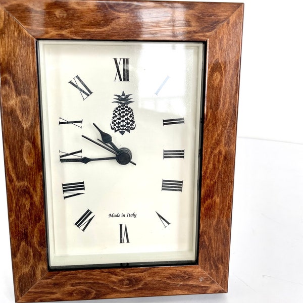 Vintage Italian C. Burlwood Woodgrain Clock with Pineapple Motif