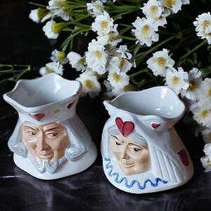Lot de cartes vintage série pichet à lait et sucrier par HJ woods, céramique anglaise, roi et reine de coeur, pot à crème