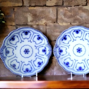 Rare pair of Antique Victorian Flow Blue Tabbed Cake Plate by W.H. Grindley, &#39;Beaufort&#39; Chintzy vintage,table wear, collectable plates