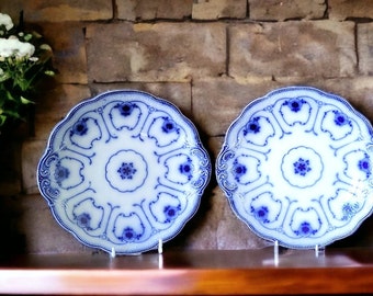 Rare pair of Antique Victorian Flow Blue Tabbed Cake Plate by W.H. Grindley, &#39;Beaufort&#39; Chintzy vintage,table wear, collectable plates