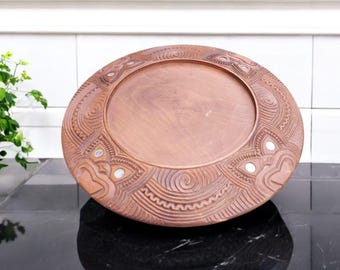 Vintage NEW ZEALAND Tiki Moana ,center piece dish , bread plate, home decor, decorative wood, decorative wood carving,