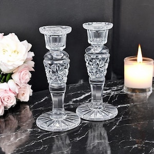 Beautiful Pair Of Vintage Classic Cut crystal Candlestick Holders, home decor home entertaining, dinning decor, Christmas decor,