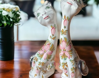 ヴィンテージ ミッドセンチュリー イタリア製陶器 首の長い猫の置物