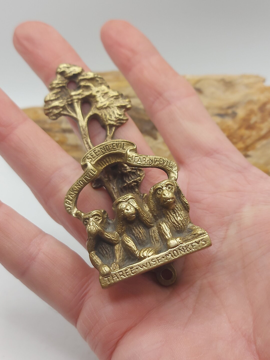 Antique Brass Three Wise Monkeys Door Knocker Witchcraft Etsy