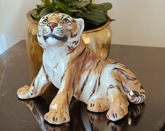 RARE RONZAN ITALIAN Tiger Cub, pintado a mano, figura decorativa de cerámica italiana, decoración del hogar, decoración de mediados de siglo, cerámica italiana, coleccionable