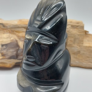 Vintage Black obsidian Aztec Maya Figurine, Hand Carved Aztec God Idol, Mayan Aztec Stone Sculptures, Mexican