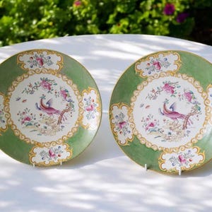 1800s Pair of Minton&#39;s Cockatrice dishes , Minton plates, Minton dishes, English porcelain, hand decorated, cottage decor, Country House,