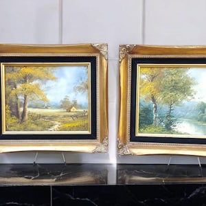 Beautiful set of framed oil paintings on canvas, home decor, wall art, decorative paintings, vintage oil paintings, vintage rural scenery,
