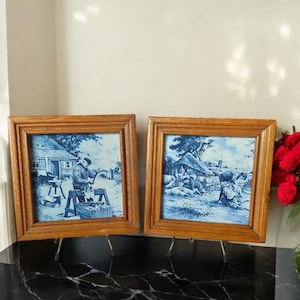 Vintage Pair of Dutch Royal Mosa Ceramic Wall Tiles,Vintage Blue & White Wall Tiles, Dutch tiles,decorative tiles, home decor, framed tiles